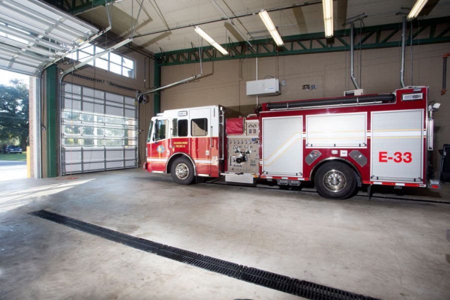 Truck bay and fire truck