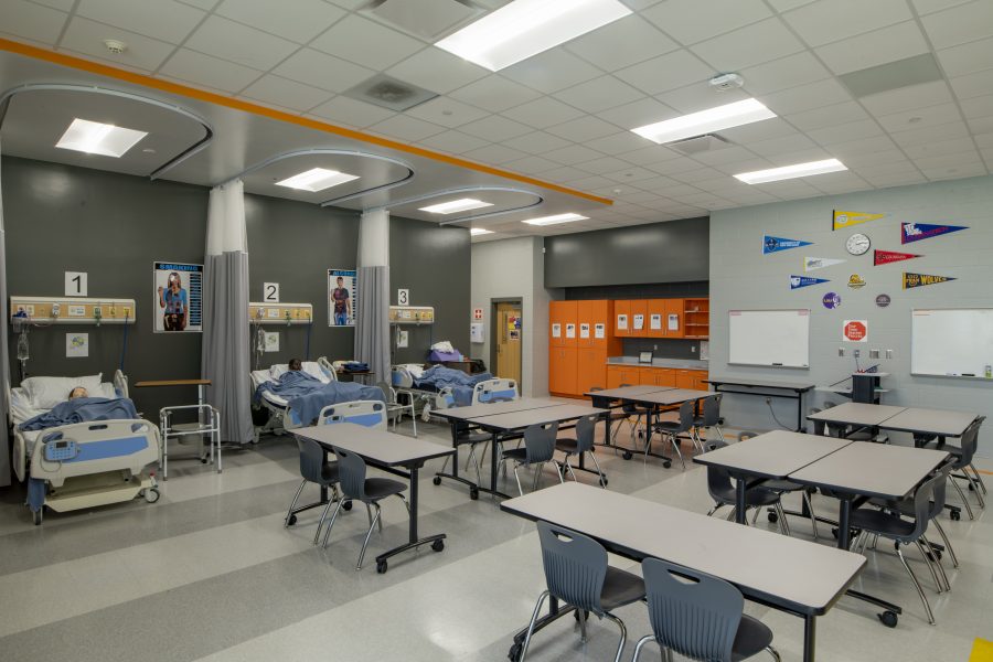 Health lab classroom with patient beds