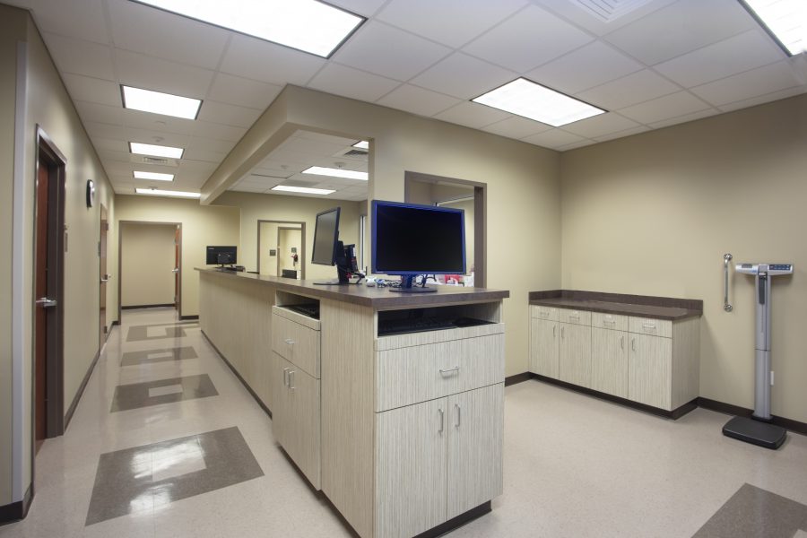 Nursing back area with computers at the STEP-In Clinic