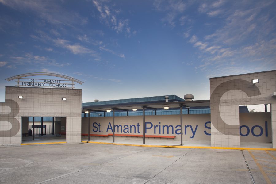 Exterior of St. Amant Primary School, drop off area.