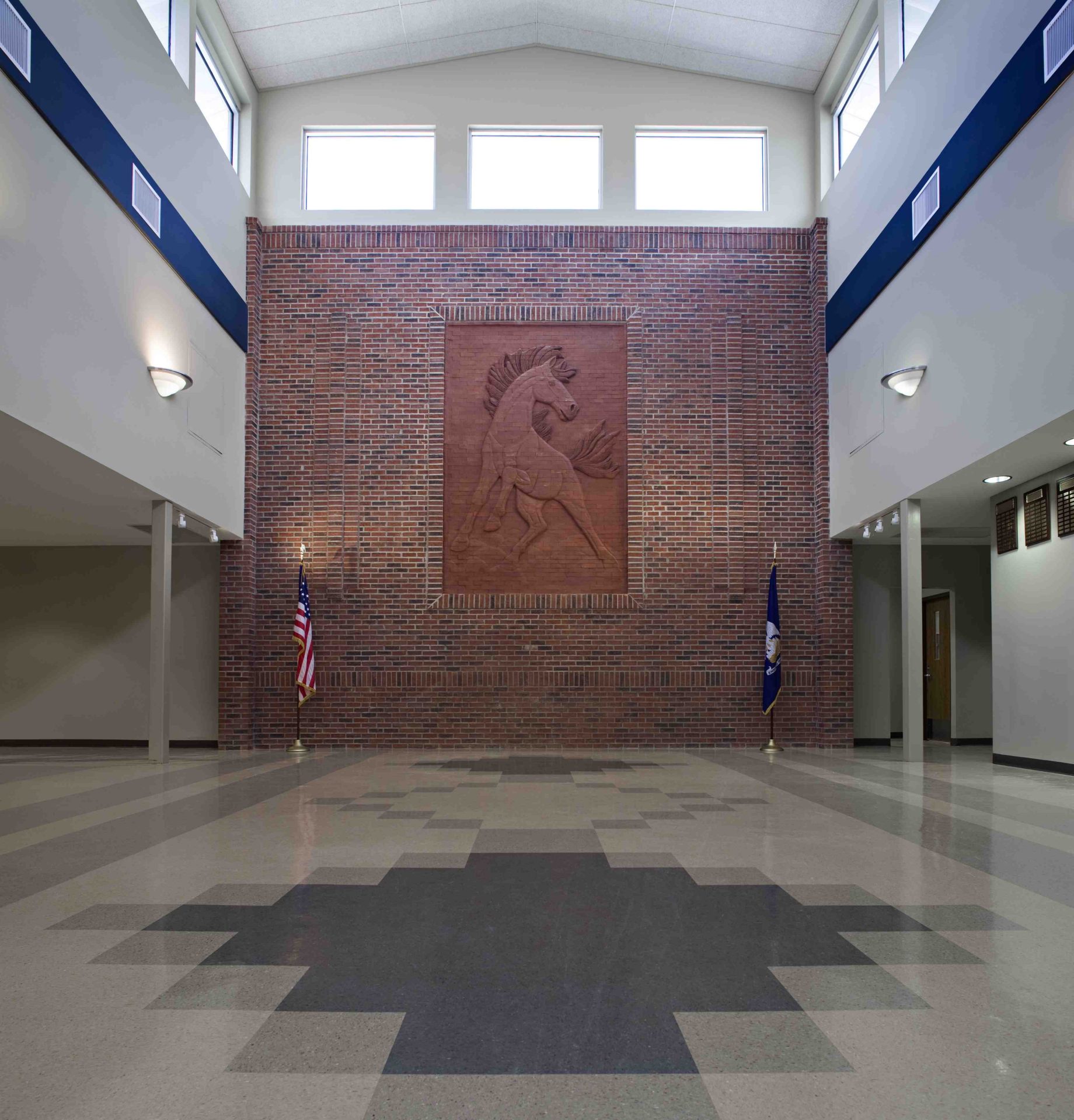 Brick horse detail in the lobby.