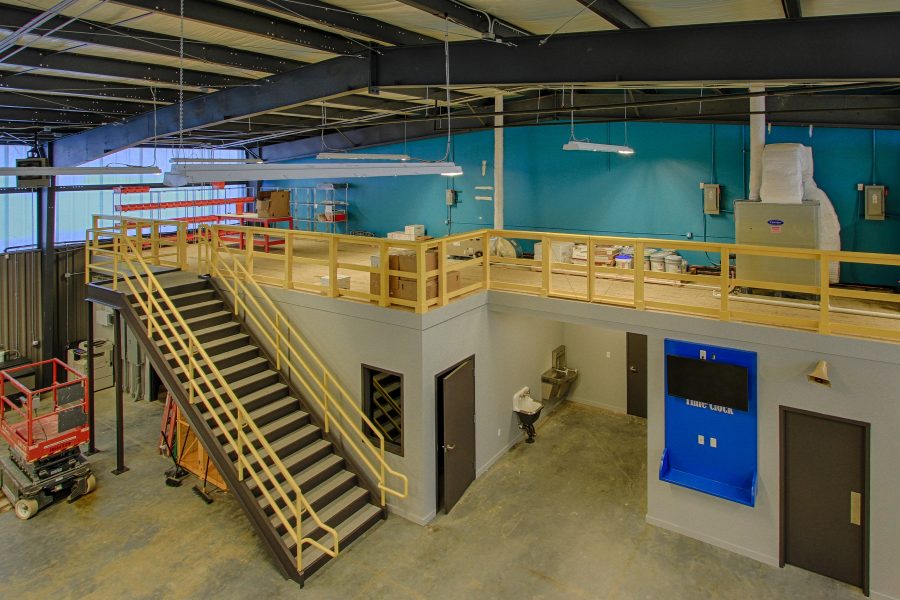 Mezzanine storage area in shop