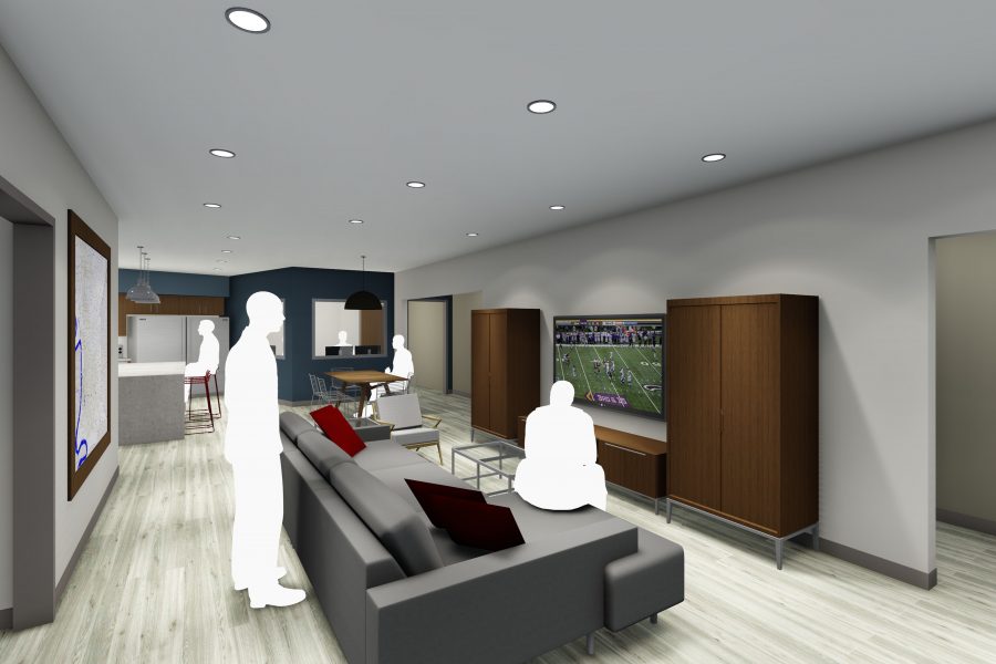 Rendering of living room at Fire Station 60