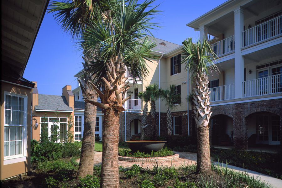 Exterior of St. James Place with courtyard view.